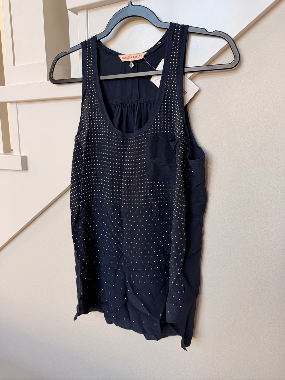 Rebecca Taylor Navy Studded Sleeveless 100% Silk Tank - Picture 1 of 4